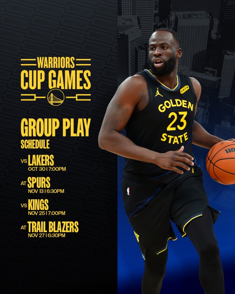 勇士NBA杯赛程：重头戏首战湖人 之后接连对阵马刺国王开拓者